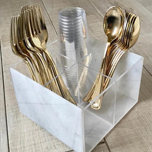 Lucite and Marble 4 Section Silverware Holder + Drink + Truffle Box