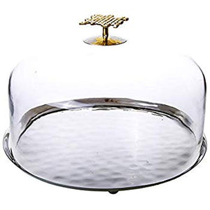 Nickel and Glass Cake Dome With Gold Handle + Drink + Truffle Box