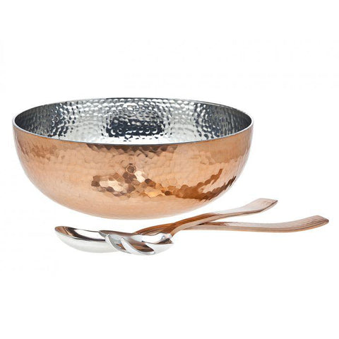 Copper Hammered Salad Bowl Set