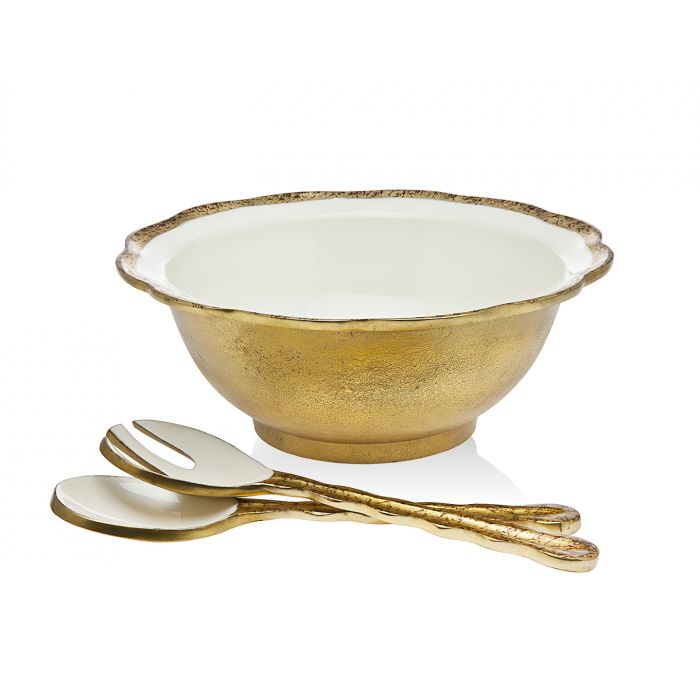 Cream and Gold Scallop Salad Bowl Set