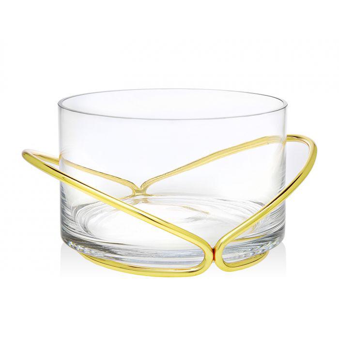 Glass Salad Bowl on Gold Stand