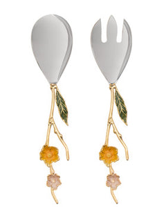 salad servers gold/color flowers