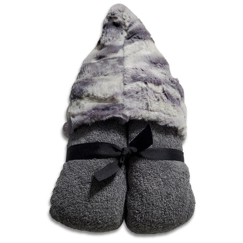 plush hooded towel grey marble