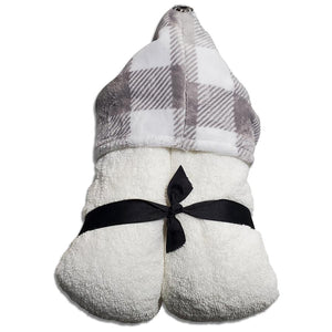 plush hooded towel plaid white/grey